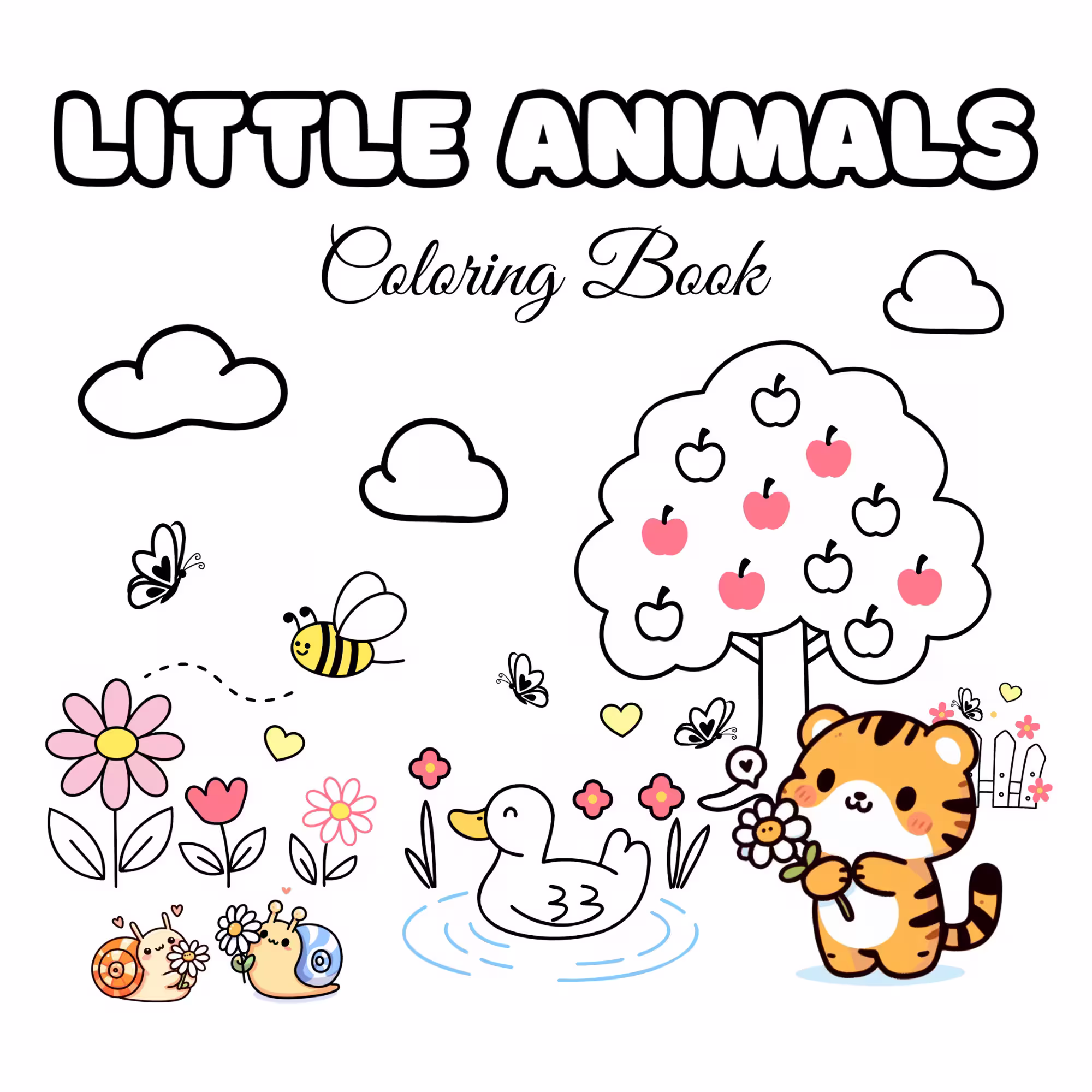 little baby animals friends cute coloring book availbale on amazon for toddlers, tweens, kids, children, and adults